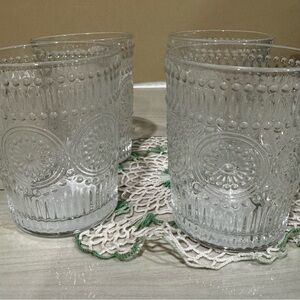 Set of Eight Clear Textured Glass Whiskey/Tumblers